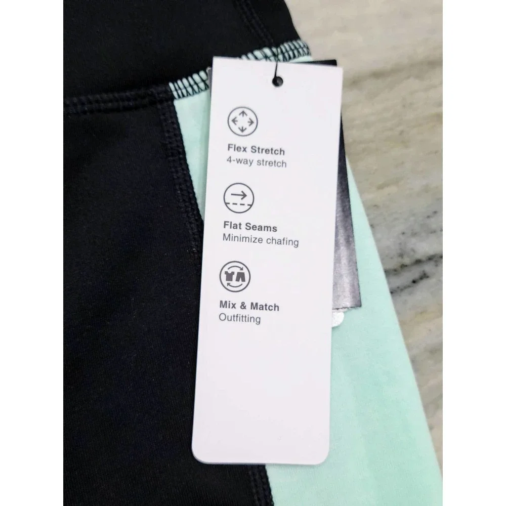 Ideology Womens Mid Rise Cropped Leggings Black Aqua Medium